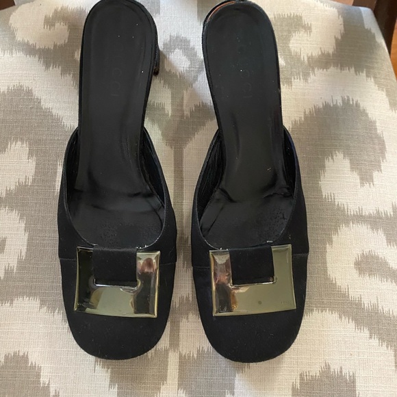 Gorgeous Vintage Gucci Mules - Black Sz 9 - Picture 1 of 4